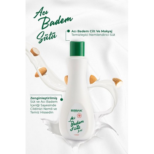 Bebak Acı Badem Makyaj Temizleme ve Nemlendirici Bakım Sütü 215 ml x 3 Adet